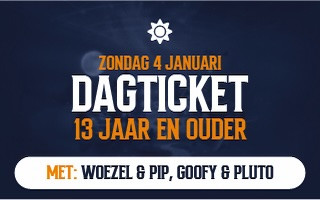 Dagticket for 13 and older, Jan 4 event featuring Woezel & Pip, Goofy, and Pluto.