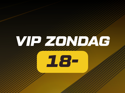 VIP Zondag sign with "18-" on golden striped background.