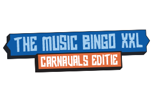 The Music Bingo XXL Carnavals Editie logo in blue and orange text.