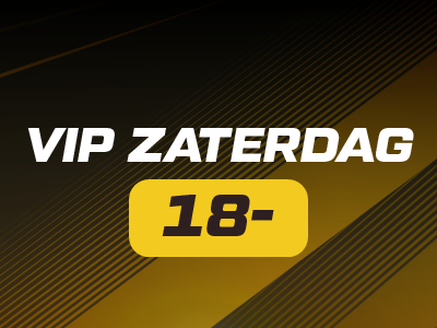 VIP Zaterdag 18- text on dark background with yellow and black stripes