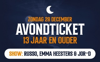 Night event ticket for December 28, ages 13 and up, featuring Russo, Emma Heesters, and Jor-D.