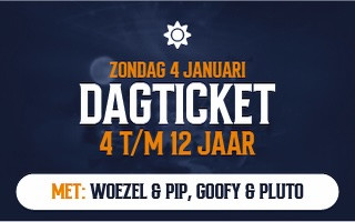 Dag ticket for January 4th event ages 4-12 featuring Woezel, Pip, Goofy, Pluto.