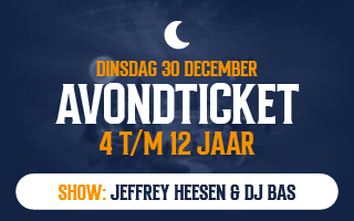 Avondticket event poster for children aged 4-12 on Tuesday, December 30 with Jeffrey Heesen & DJ Bas.