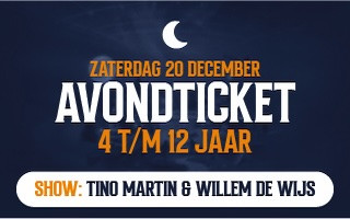 Dark-themed concert poster for children ages 4-12, featuring Tino Martin & Willem de Wijs.