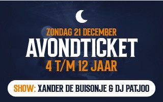 Event poster for Xander de Buisonje & DJ Patjoo on December 21 for ages 4 to 12.