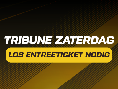 Tribune Zaterdag Los Entreeticket Nodig text with striped background.