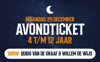 Event ticket for kids aged 4 to 12, December 29, featuring Quido van de Graaf and Willem de Wijs.