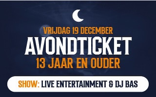 Ticket for event on December 19, age 13+, with live entertainment and DJ Bas.