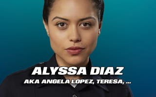 Blurry face with text: Alyssa Diaz, aka Angela Lopez, Teresa.