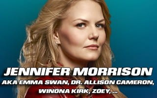Text reads: Jennifer Morrison aka Emma Swan, Dr. Allison Cameron, Winona Kirk, Zoey.
