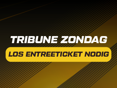 Text reads "Tribune Zondag Los Entreeticket Nodig" on striped background.