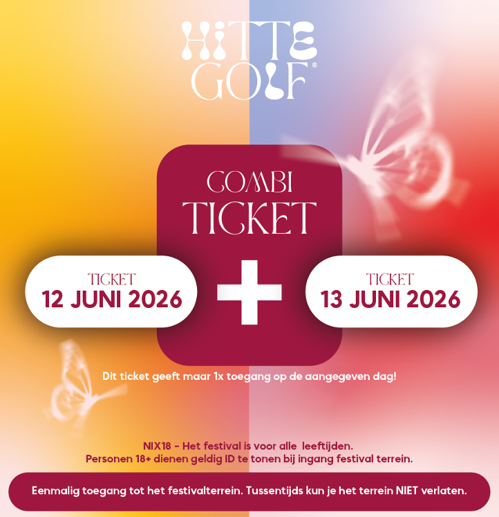Hitte Golf festival combi ticket for June 12 and 13, 2026 on colorful background.