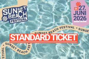 Sunset Beach Festival standard ticket, June 27, 2026, seaside location, water background.
