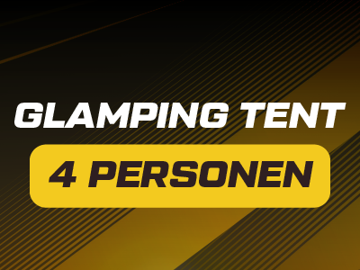 Glamping tent for 4 people label with striped background.