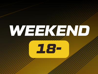 Yellow and black graphic with "Weekend 18-" in bold text.